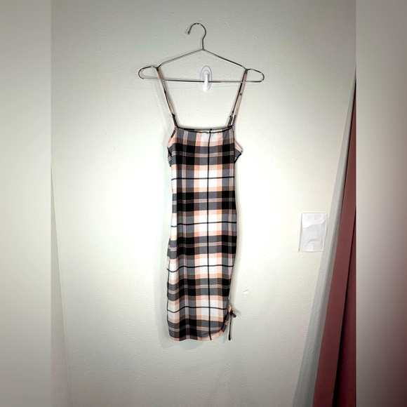 Justify Plaid Bodycon Mini Dress Spaghetti Straps Ruched Side Y2K Trendy Small - Picture 1 of 10